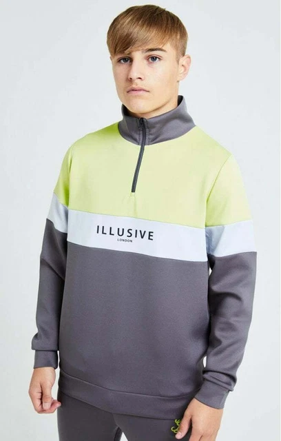 Felpa con cappuccio illusiva London Boys Blaze Quarter con cerniera - grigio scuro e lime 11-12 anni