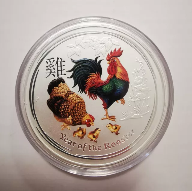 Lunar II 2 Oz ROOSTER 2017 SILVER COIN COLOR LUNAR 2 HAHN SILBERMÜNZEN FARBE