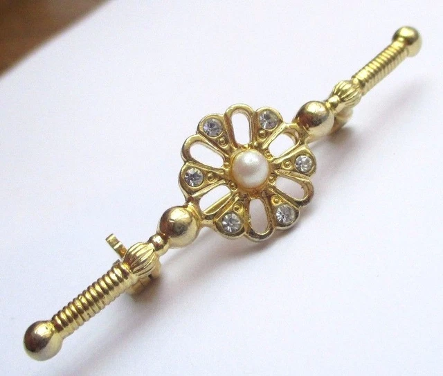 Broche Vintage Barrette 1932 - Or, Cristaux, Diamants Et Perle - Bijou Ancien En état Impeccable