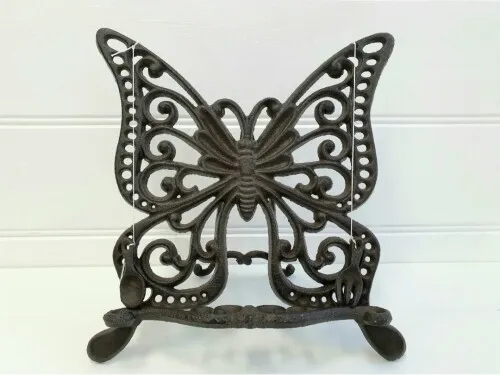 Iron Scroll Butterfly Shape Recipe Holder Book Stand With Metal Weights Black