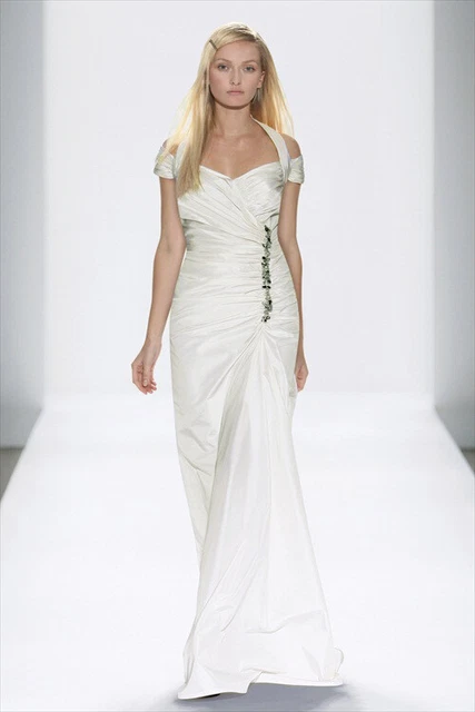 Tadashi Shoji Ruched Silk Taffeta Wedding Gown Sz 8 Ivory Tadashi Shoji Ruched Silk Taffeta Wedding Gown Sz 8 Ivory