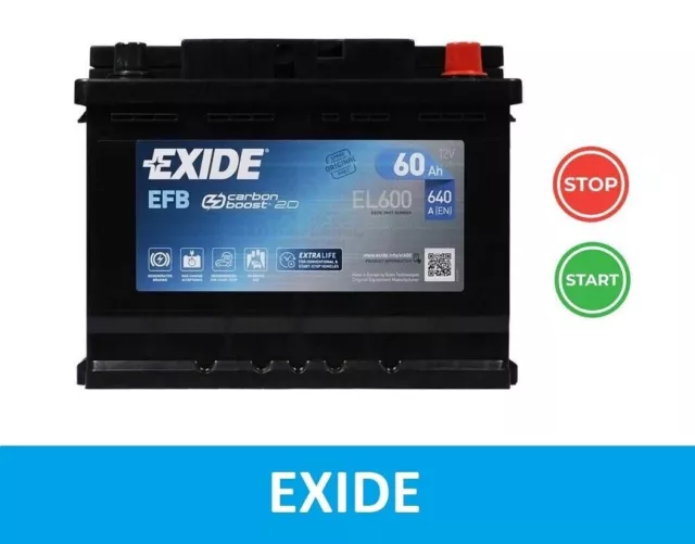 EL600 Batterie Efb Start & Stop Voiture Exide 60 Ah 640 A Positif Droite