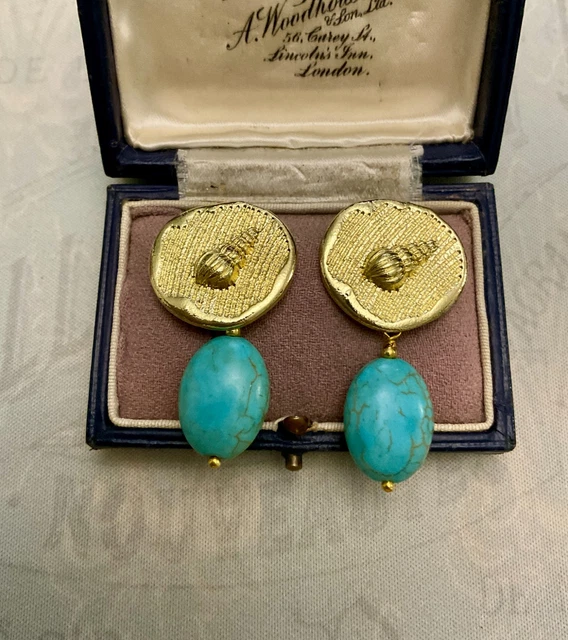 Boucles D'oreilles Anciennes En Jade Et émaux Cloisonnés - Plaqué Or, Pendantes, Dormeuses