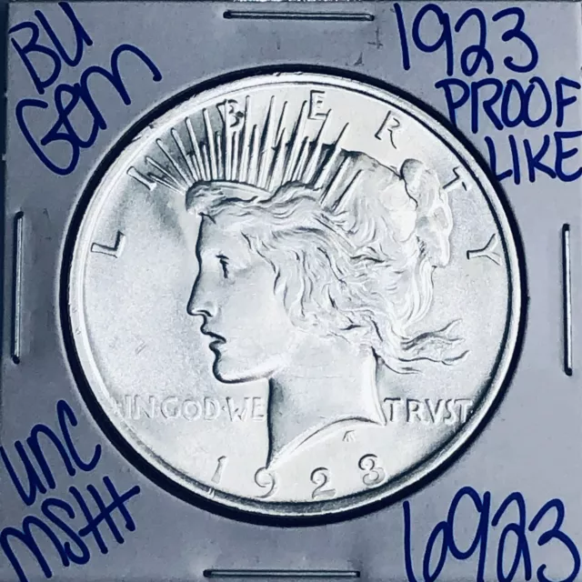 1923 Bu Gem Silver Peace Dollar Unc Ms++ Coin U.s. Mint Free Shipping 6923