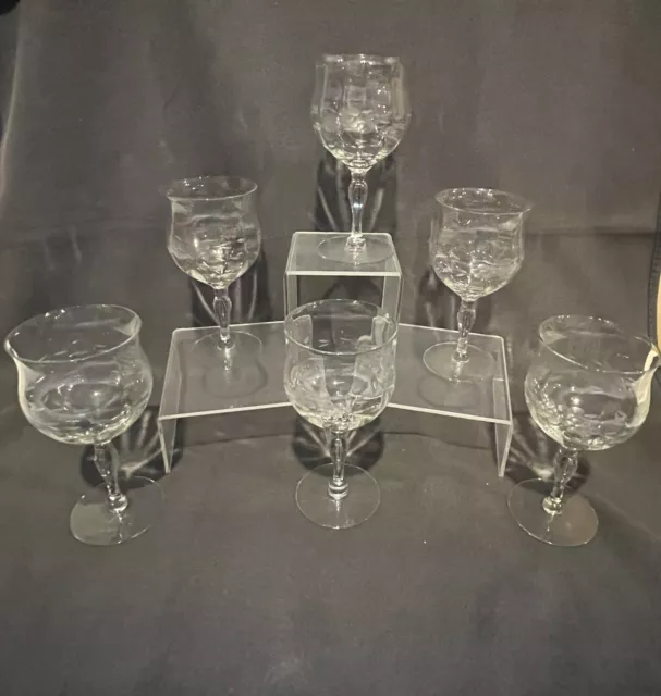 Vintage Atelier W Germany Etched Crystal Stemware 6 Wine Glasses. Beautiful NEW