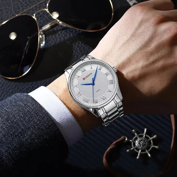 Orologio Da Polso Curren 8409 Uomo Analogico Quarzo Luxury Silver lac