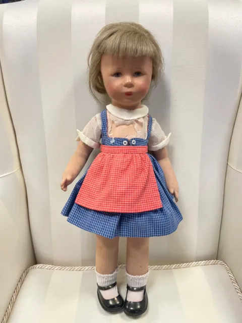 Alt Käthe Kruse Puppe 1021 Mädchen 47 cm orig. Kleidung Echthaar Perücke 1950-60