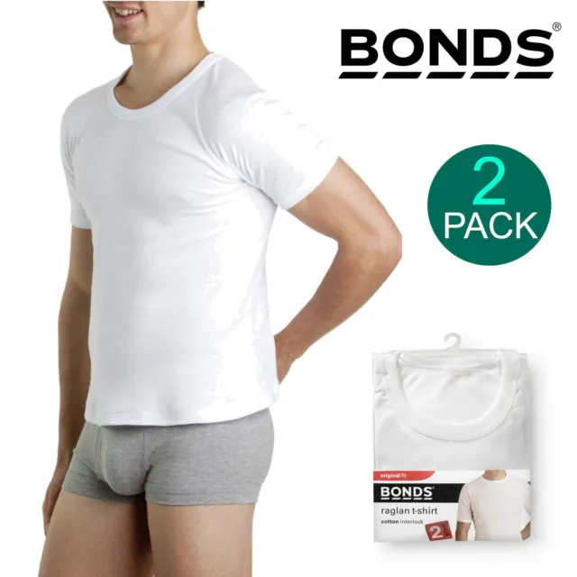 Bonds 2 Pack Crew Round Neck Raglan Blank Plain Basic Mens White T‑shirt Tee Top