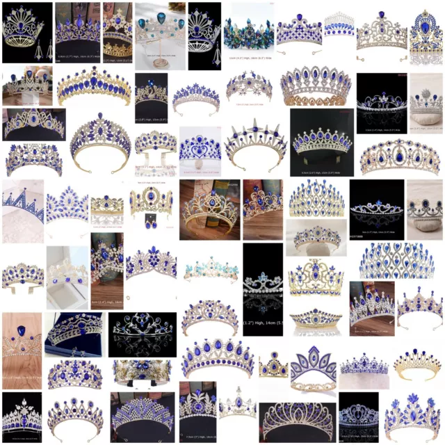 Blau Kristall Königin Prinzessin Hochzeit Braut Diadem Tiara Krone 87 Stile