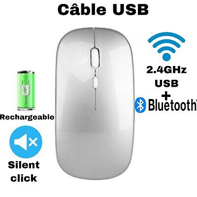 Souris Bluetooth Optique  Rechargeable Usb Wireless Sans Fil Silencieux Silver