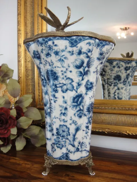 Porzellan Bronze Blumenvase Jugendstil Luxus Prunk Vase Antik Edel Pokal Amphore