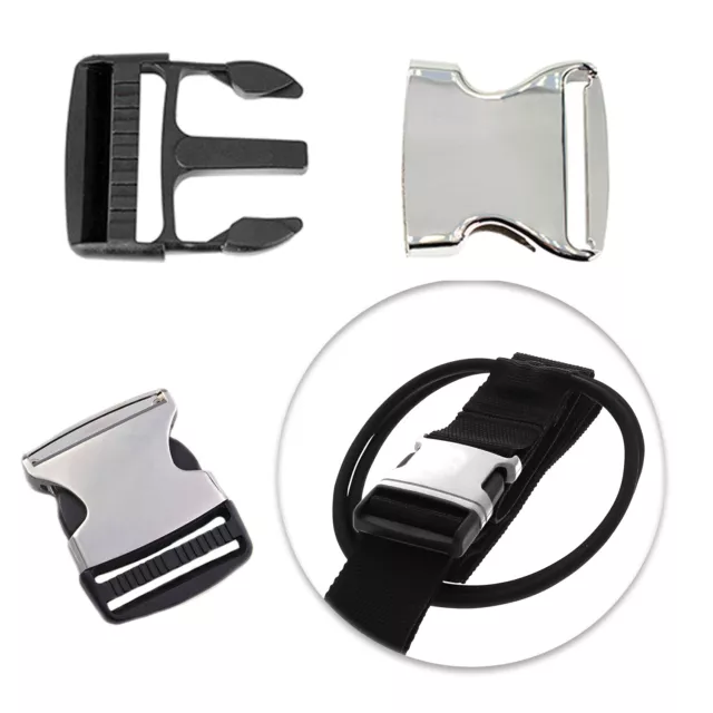 Metal + Plastic Side Release Buckle Clips for Webbing Strap Squeeze Fasteners