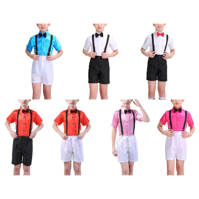 Kids Boys Gentleman Outfit Short Sleeve Shirt with Short Pants Party Tuxedo Suit