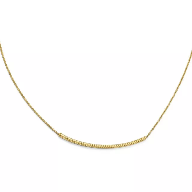 Real 14kt Yellow Gold Polished Diamond Cut with 2in ext. Bar Necklace; 16 inch