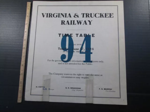 1924 Virginia & Truckee Railway  ETT 94 Employee Timetable   245