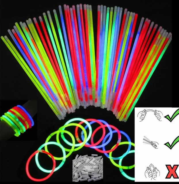 25pcs x 8" Glow Sticks Bracelets Necklaces Neon Colour Party Favours Kids Toy UK