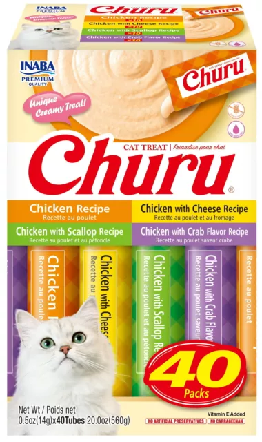 Inaba Churu Creamy, Lickable Wet Cat Treats, 0.5 oz, 40 Tubes, Chicken Variety