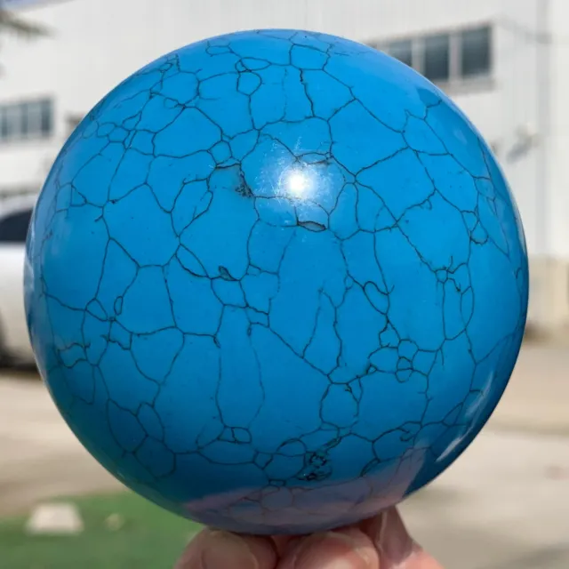1,92 lb Hermosa Esfera de Cristal Turquesa Pulido Piedra Preciosa Sanación de Reiki