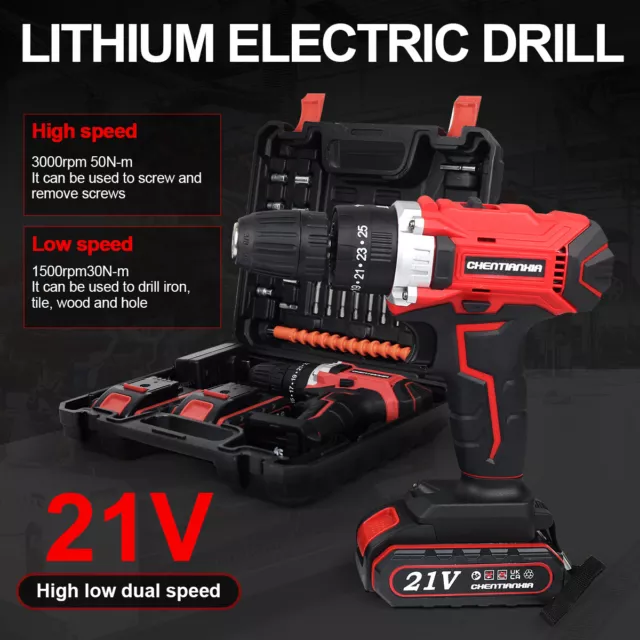 21V Cordless Hammer Drill Set Electric Impact Driver Screwdriver + 2 Battery UK