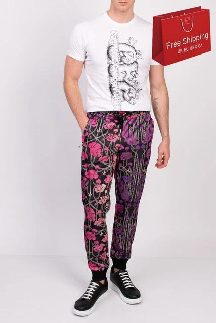 Pantaloni da pista RRP JOHN RICHMOND €225 taglia S floreali e catene con cordini a polsino