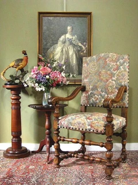 Vintage French Louis Xiii Style Armchair / Chair #1 ~ Finely Turned Details