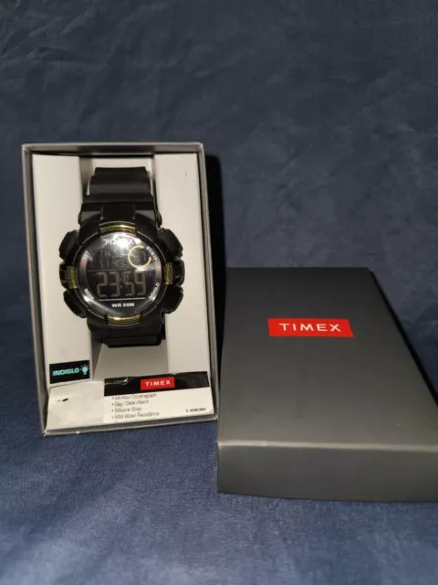 Timex TW5M23600, Unisex MAKO DGTL Black Resin Watch, Indiglo, Day/Date, NIB