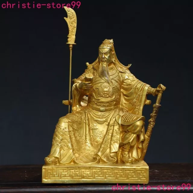 9.2'' China bronze Gilt Dragon Guan Gong Guan Yu warrior God Statue sculpture