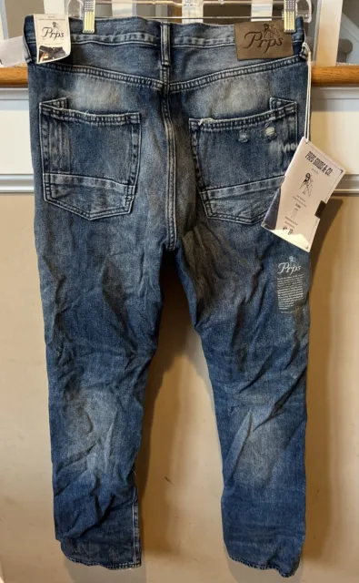 PRPS Washed Distressed Demon Jeans Men 32 X 32 Button Fly Slim Fit Mid Rise NWT