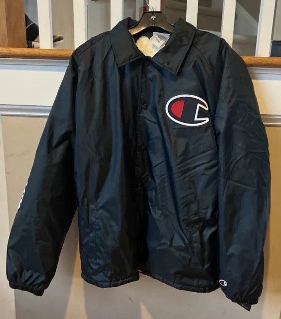 Mens Black Champion Coaches Sherpa Lined Jacket Size Extra Large. MSRP-$80 "NWT"