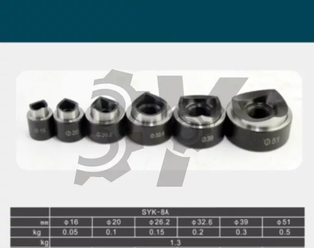 6 Die Hydraulic Knockout Punch Driver Kit Hole Tool molds 16-51MM