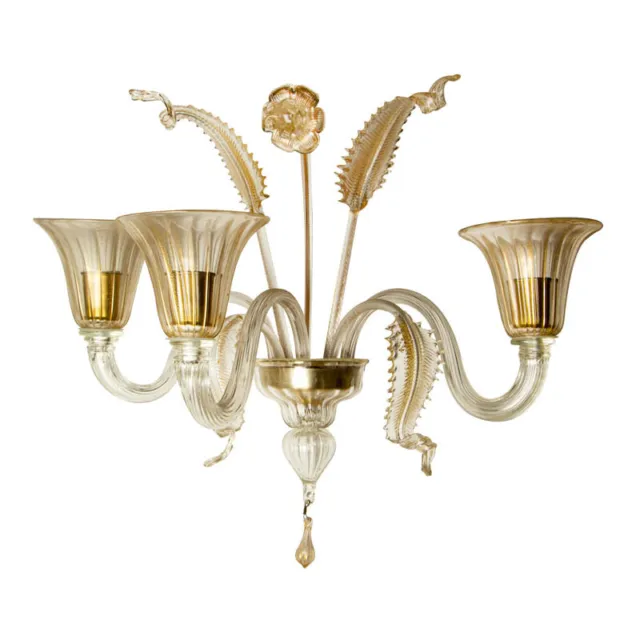 3-flammige PRUNK-Wandlampe Murano Glas Gold LUXUSHOTEL Venedig mehrfach vorh. #1