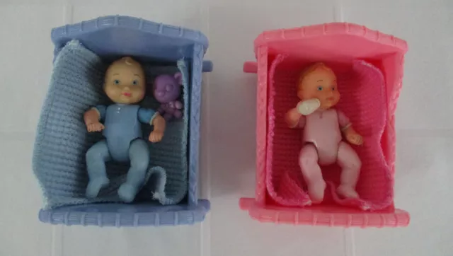 Vintage Fisher Price Loving Family Doll House Twin Cribbs With Twin Babies 2000