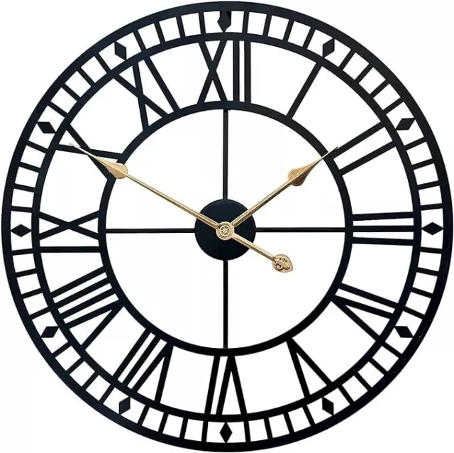 Roman Numeral Round Open Face Large Wall Clock Skeleton Garden Clock Home Decor