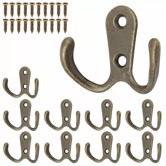 10pcs Hanging Metal Double Hook Clothes Hat Coat Robe Wall Door Hangers Hooks