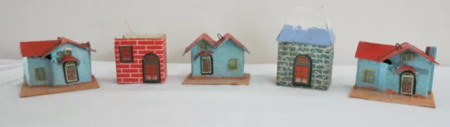 Vintage Putz 5 Christmas Village Mica Glitter Paper Cardboard Houses Japan