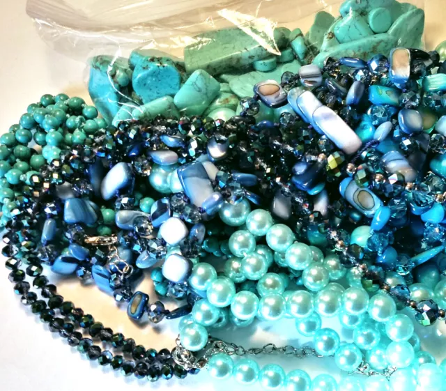 Mixed Green and Blue Beads Necklace Junk Lot Acrylic Glass Shell for Crafting