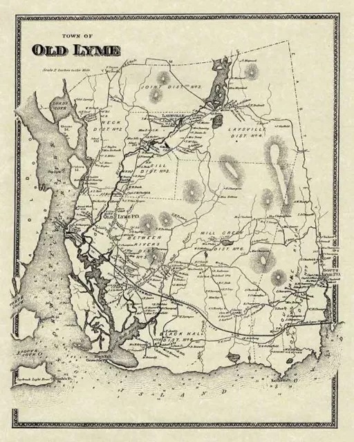 1868 Map of Old Lyme Rogers Lake Laysville Connecticut