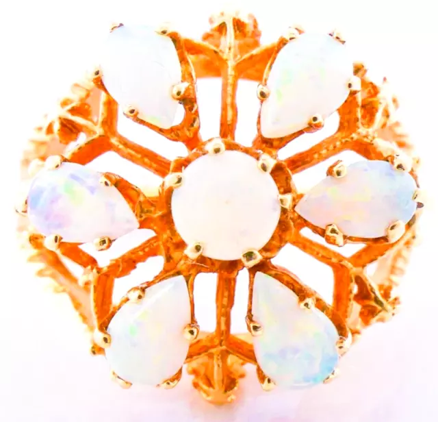 10K GOLD 1 Ct Fire Opal Flower Cluster Ring Heavy 4.9 Grams Size 5.75 ...