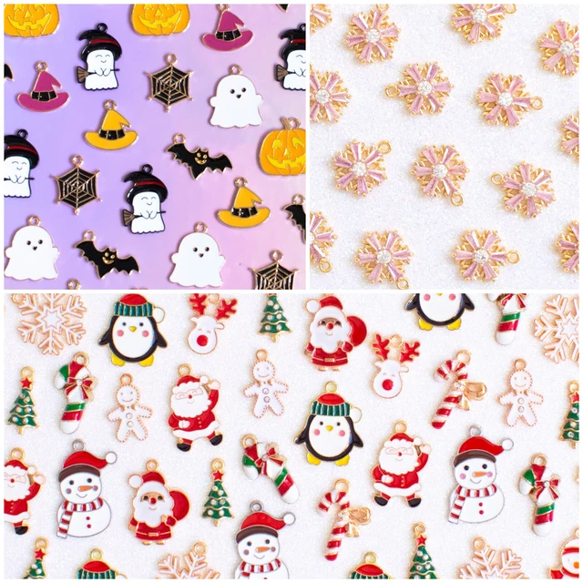 Halloween Christmas Charms Enamel Pendants Jewellery Earrings Key Ring Metallic