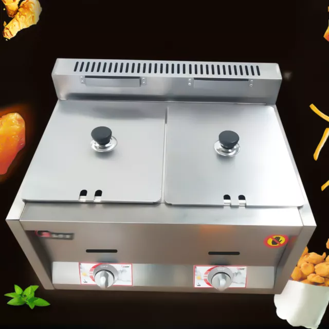 Commercial Propane Deep Fryer Countertop 12L Gas Fryer 2 Pan LPG NG Gas Fryer