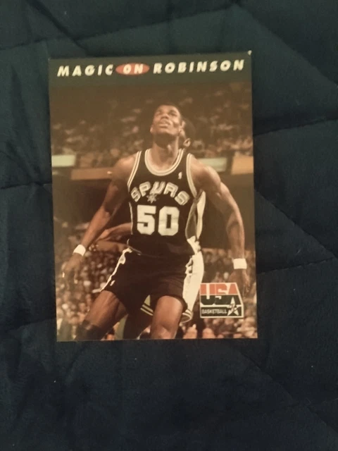 MAGIC JOHNSON ON DAVID ROBINSON 1992 SkyBox USA #109 Lakers Spurs NBA Card VTG
