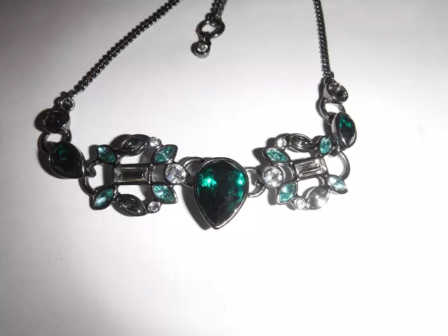 GIVENCHY Crystal Necklace Pewter-tone Green, Clear & Blue Crystals Signed