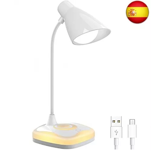 Luz Lectura Recargable USB, Lámpara Escritorio LED con Control Táctil, Flexo de