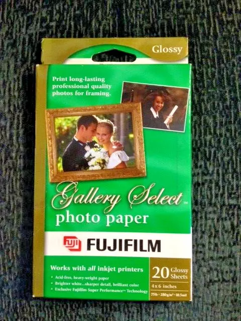 FUJIFILM Glossy Gallery Select PHOTO paper 4X6 20 Glossy Sheets inkjet printers