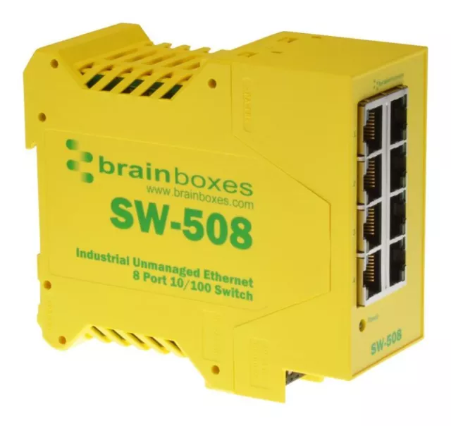 BRAINBOXES - 8 Port Industrial Unmanaged Ethernet Switch, DIN Mountable