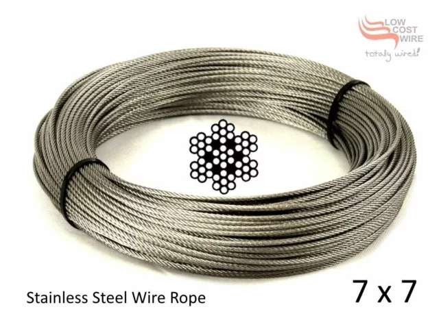 100M 316 GRADE STAINLESS STEEL WIRE ROPE 3.2MM BALLUSTRADE MARINE 7x7