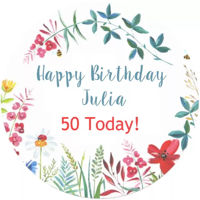 Personalised Gloss Floral Birthday Stickers Sweet Cone Favour Labels