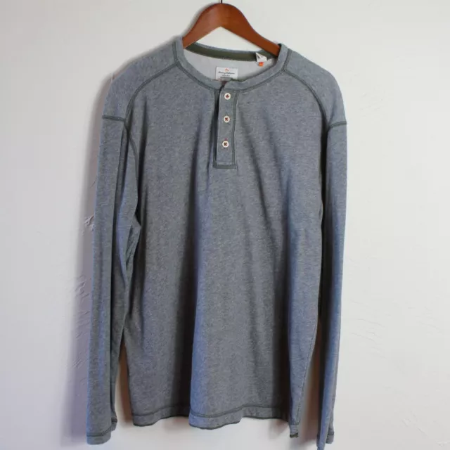 TOMMY BAHAMA MENS Henley Shirt 1/4 Button Up Long Sleeve Gray XLarge ...
