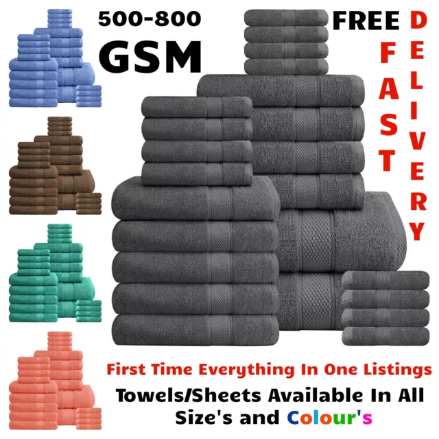 Luxury 100% Egyptian Cotton Soft Face Hand Bath Towel Sheet Bale Set 500-800 GSM