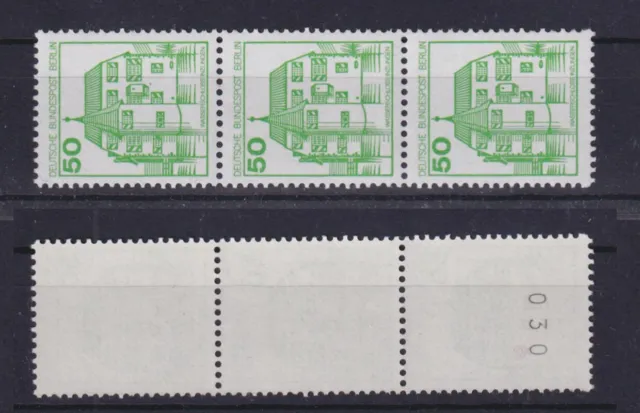Berlin 615 RM 3er Streifen mit gerader Nummer Burgen+Schlösser 50 Pf postfrisch